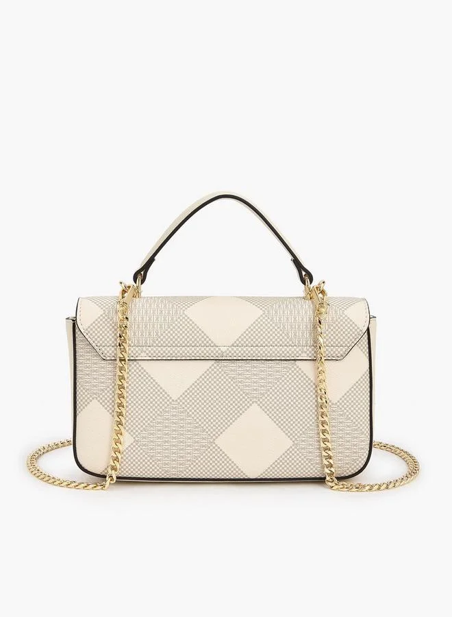 ELLE IVORY Monogram Print Satchel Bag with Chain Strap for Women | Best Price UAE